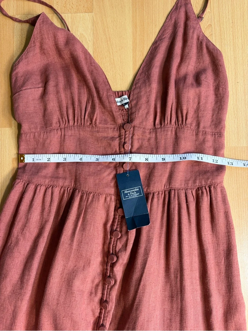 Abercrombie & Fitch NWT Button Through Maxi Dress Linen Blend in Rust Cinnamon S